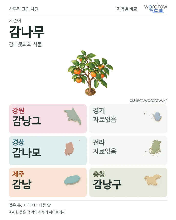 감나무의 여섯 지역 사투리 비교