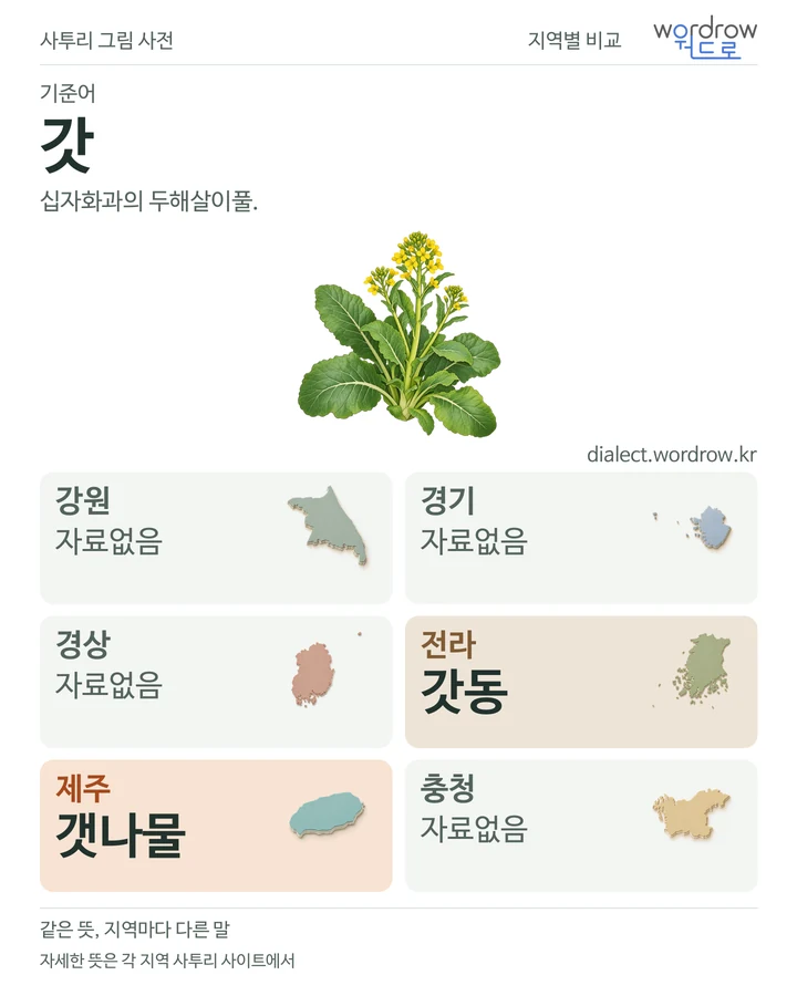 갓의 여섯 지역 사투리 비교
