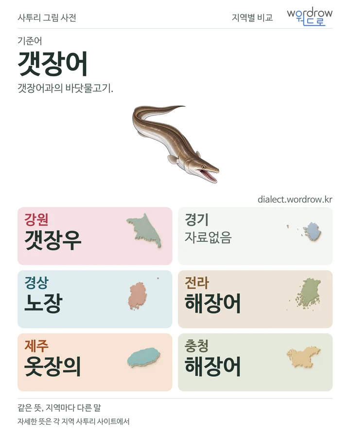 갯장어의 여섯 지역 사투리 비교