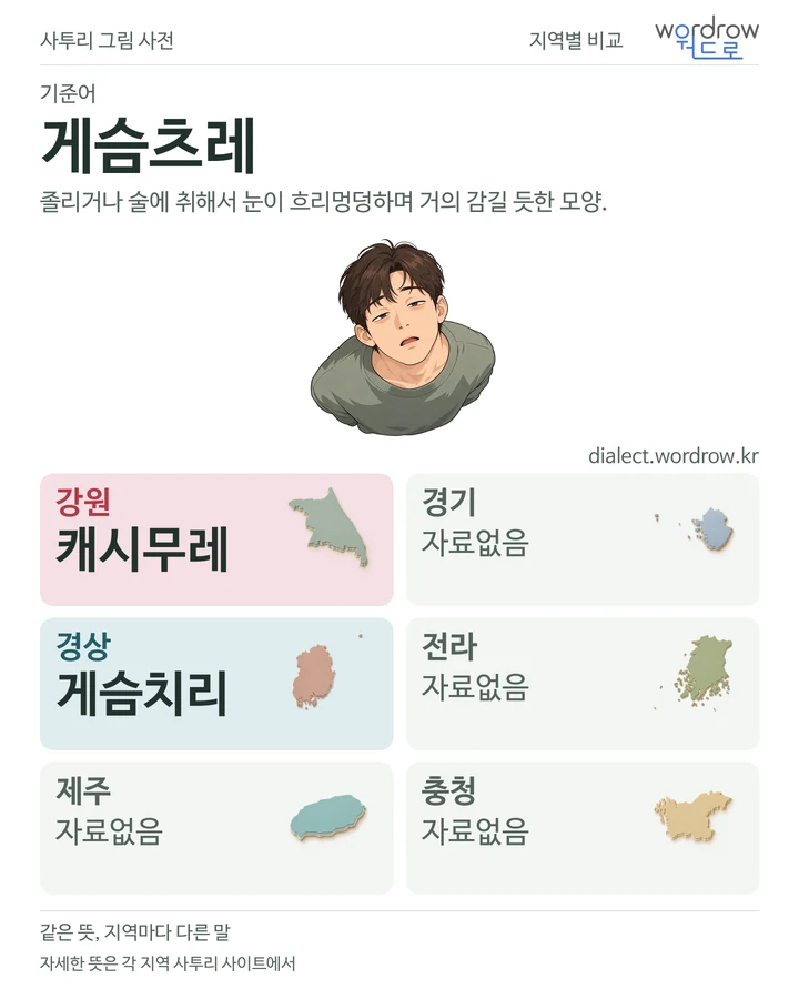 게슴츠레의 여섯 지역 사투리 비교