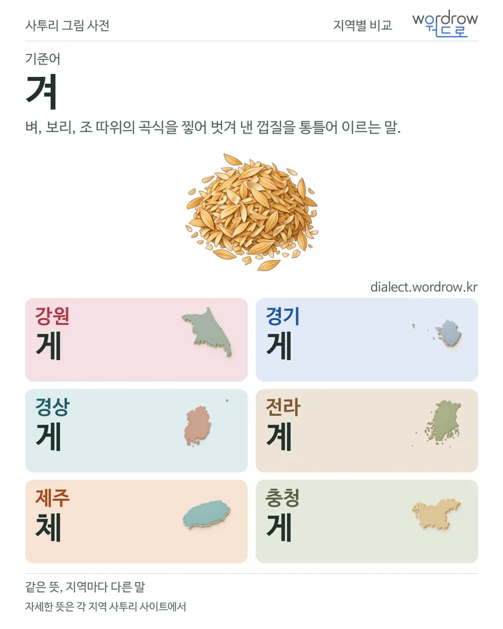 겨의 여섯 지역 사투리 비교