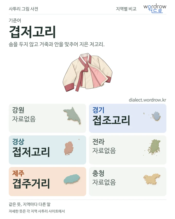 겹저고리의 여섯 지역 사투리 비교