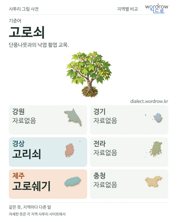 고로쇠의 여섯 지역 사투리 비교