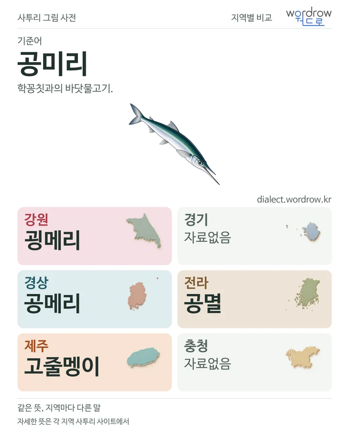 공미리의 여섯 지역 사투리 비교