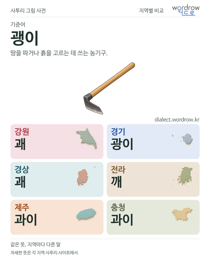 괭이의 여섯 지역 사투리 비교