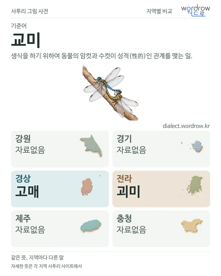 교미의 여섯 지역 사투리 비교