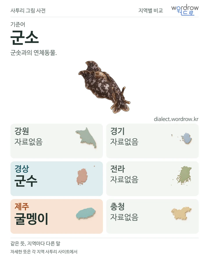 군소의 여섯 지역 사투리 비교