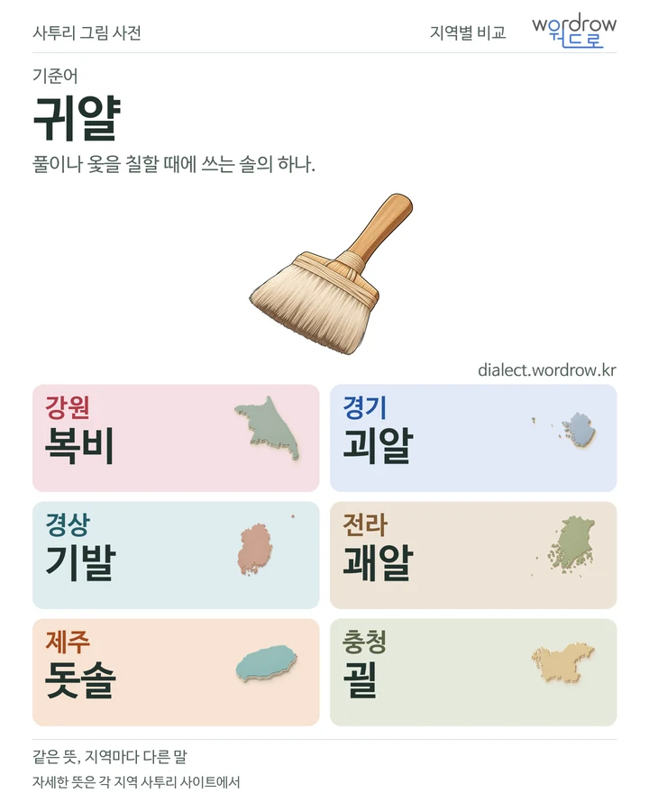 귀얄의 여섯 지역 사투리 비교