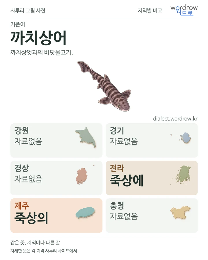 까치상어의 여섯 지역 사투리 비교