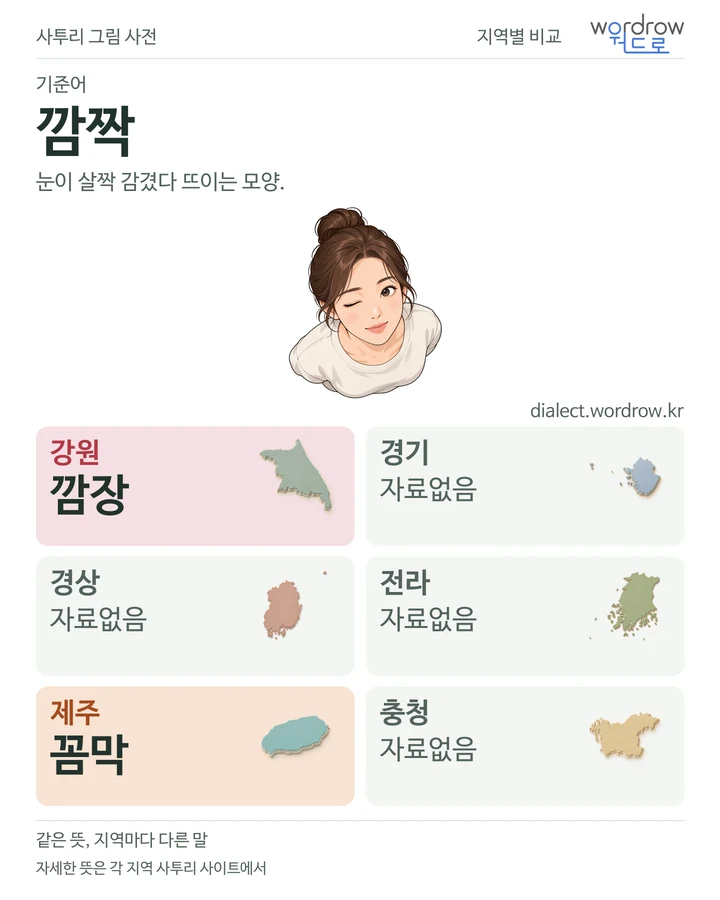 깜짝의 여섯 지역 사투리 비교