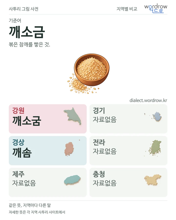 깨소금의 여섯 지역 사투리 비교