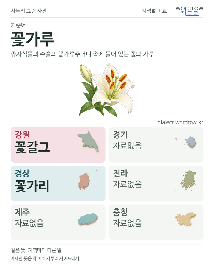 꽃가루의 여섯 지역 사투리 비교
