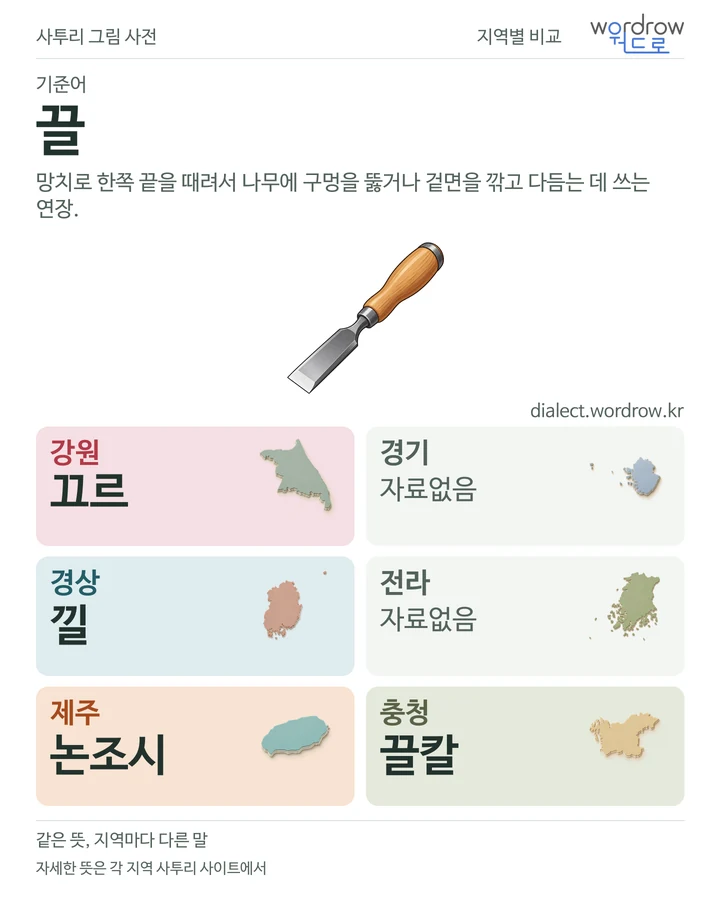 끌의 여섯 지역 사투리 비교