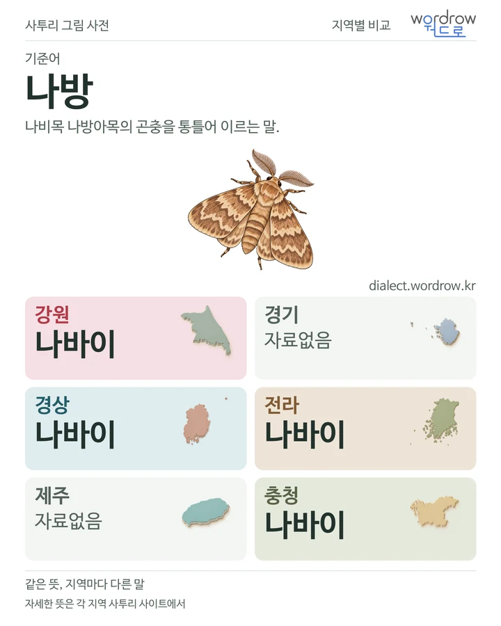 나방의 여섯 지역 사투리 비교