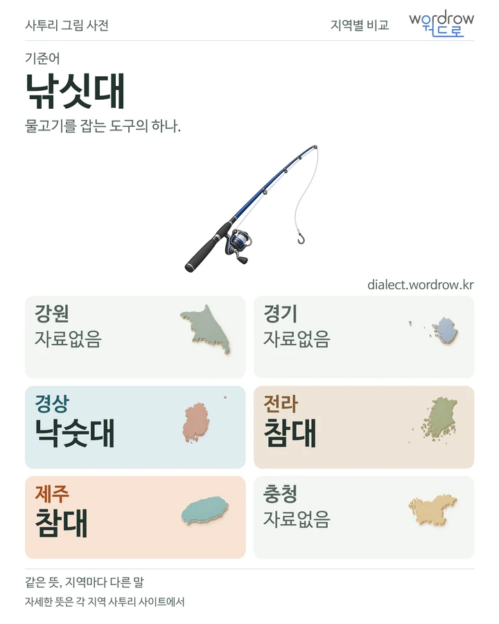 낚싯대의 여섯 지역 사투리 비교