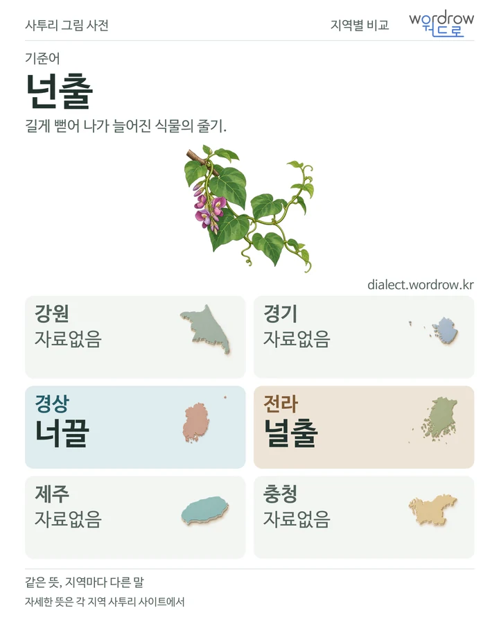 넌출의 여섯 지역 사투리 비교