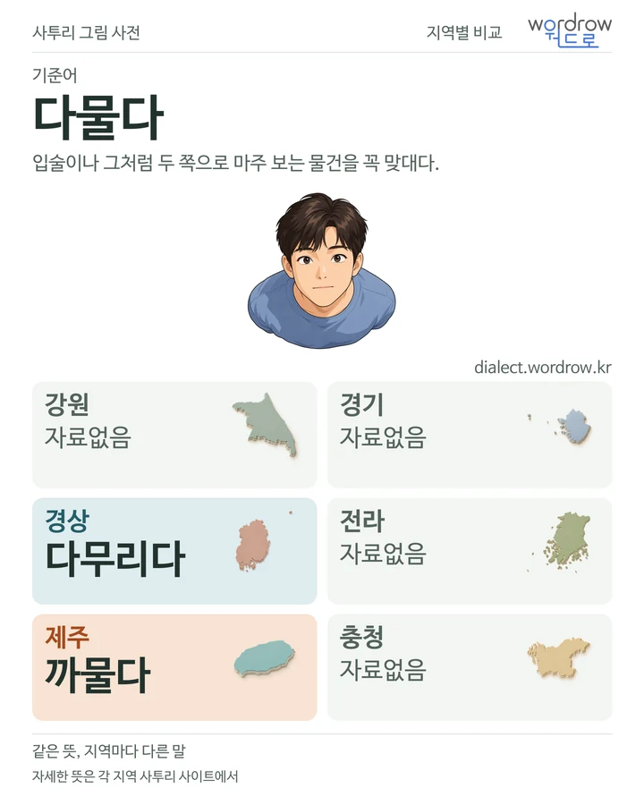 다물다의 여섯 지역 사투리 비교