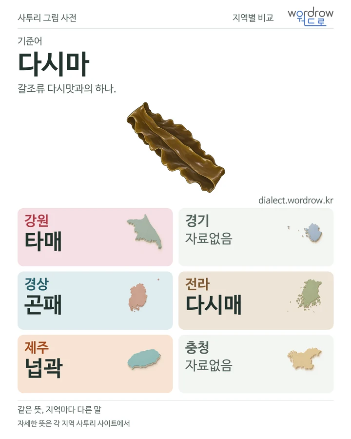 다시마의 여섯 지역 사투리 비교