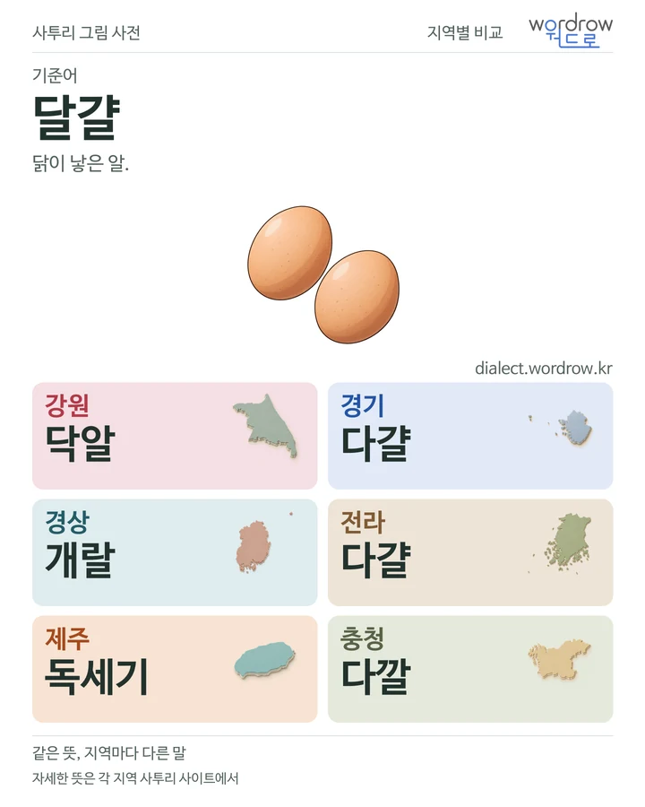 달걀의 여섯 지역 사투리 비교