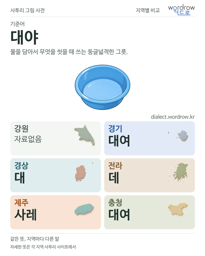 대야의 여섯 지역 사투리 비교