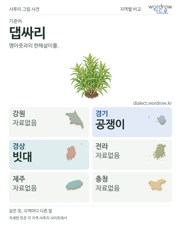 댑싸리의 여섯 지역 사투리 비교