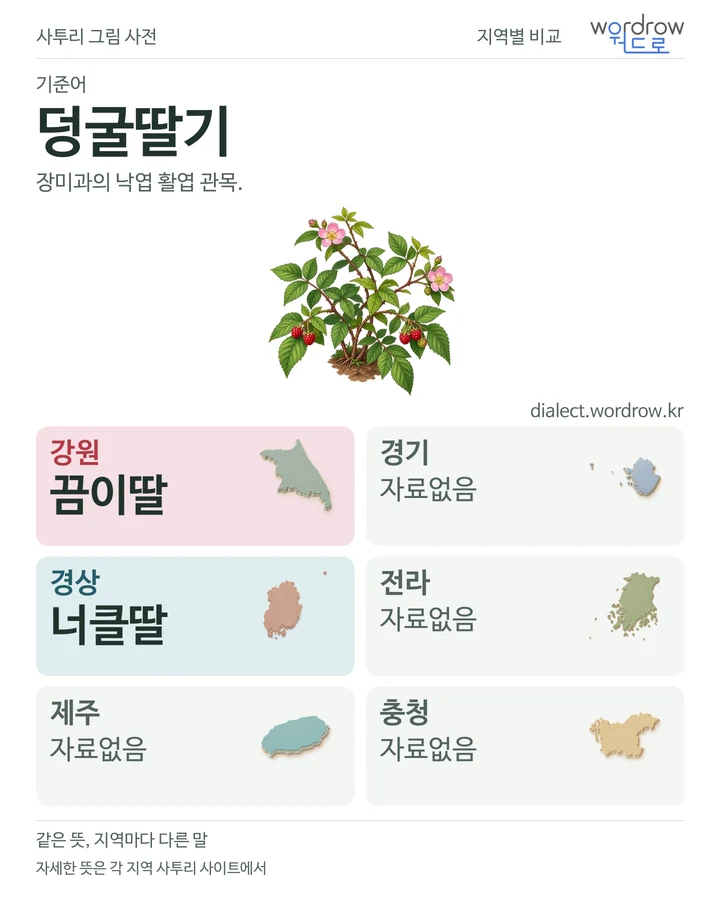 덩굴딸기의 여섯 지역 사투리 비교