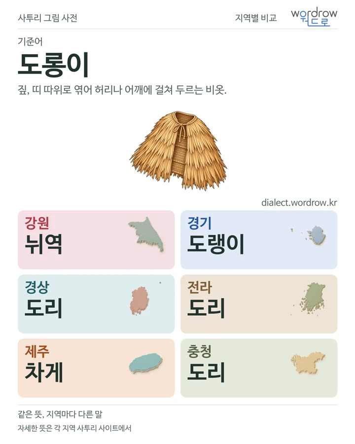 도롱이의 여섯 지역 사투리 비교