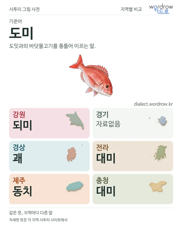 도미의 여섯 지역 사투리 비교