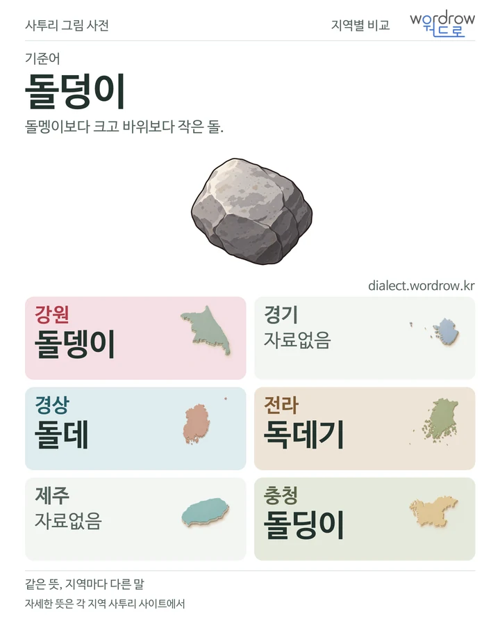 돌덩이의 여섯 지역 사투리 비교
