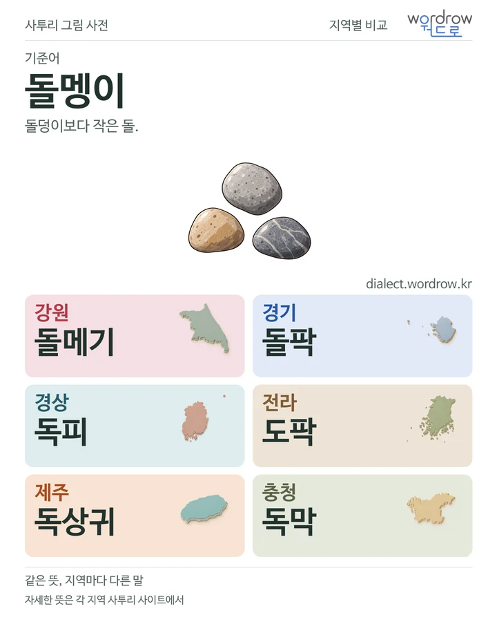 돌멩이의 여섯 지역 사투리 비교