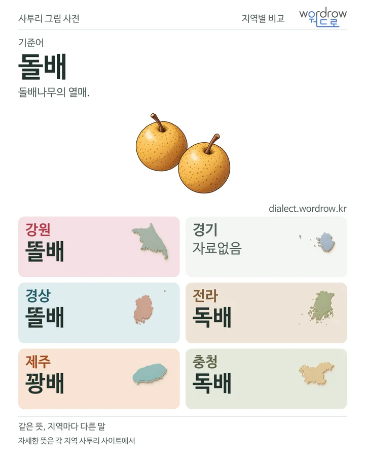 돌배의 여섯 지역 사투리 비교
