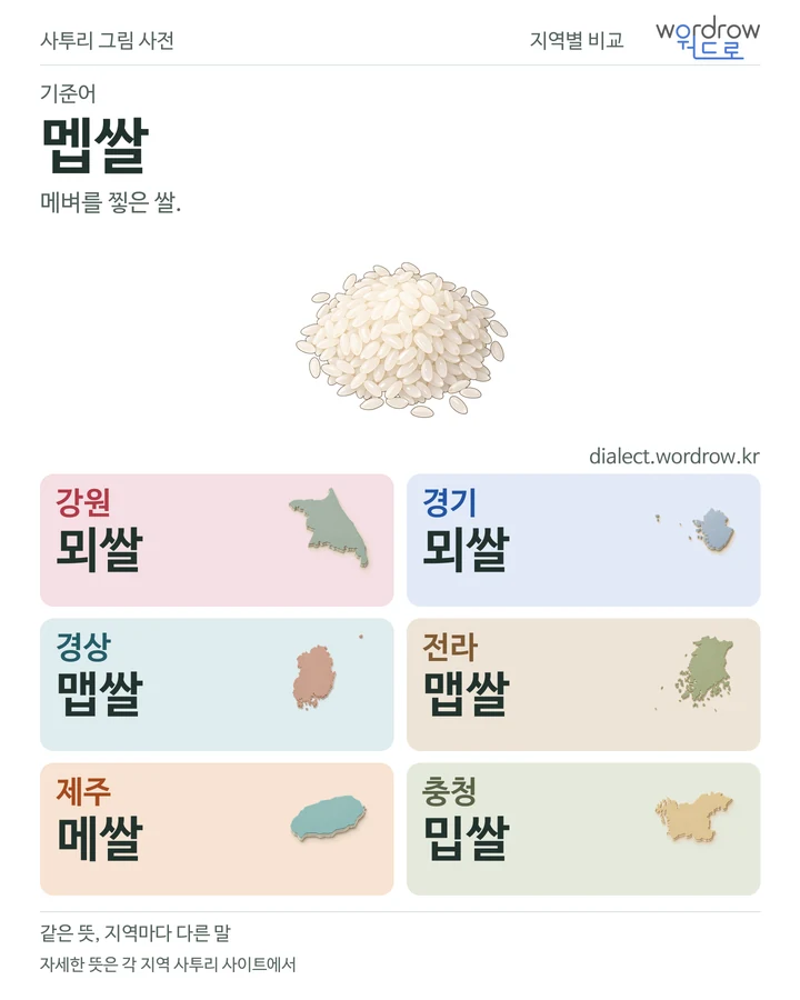 멥쌀의 여섯 지역 사투리 비교