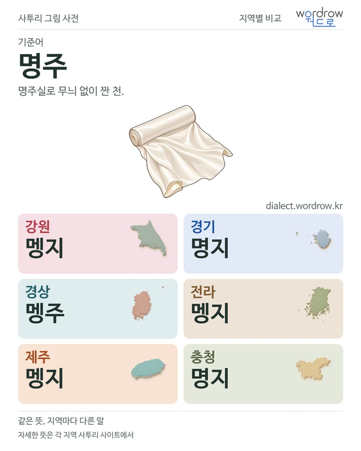 명주의 여섯 지역 사투리 비교