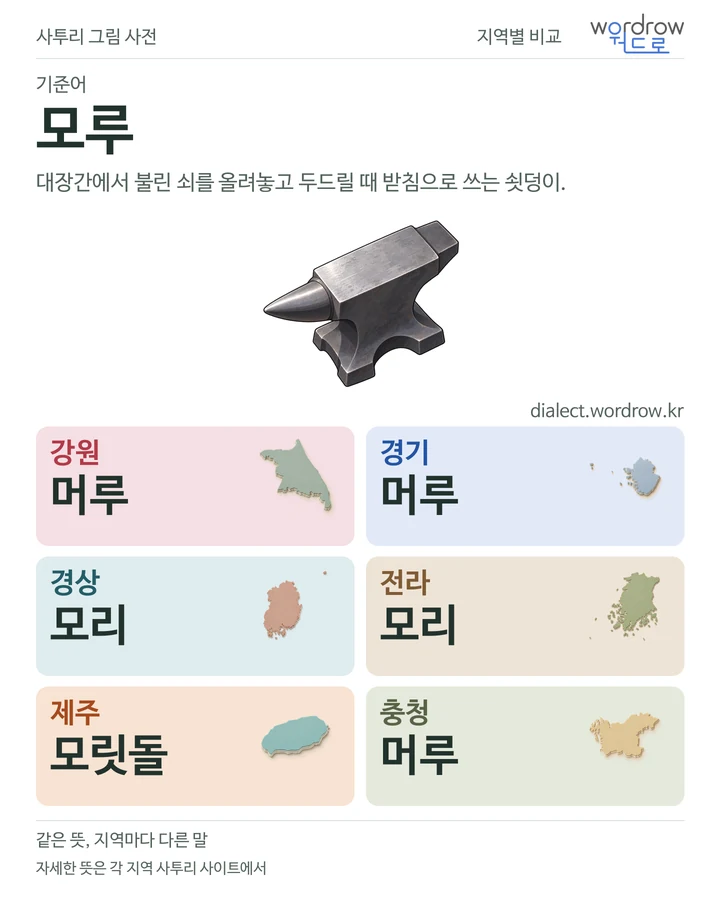 모루의 여섯 지역 사투리 비교