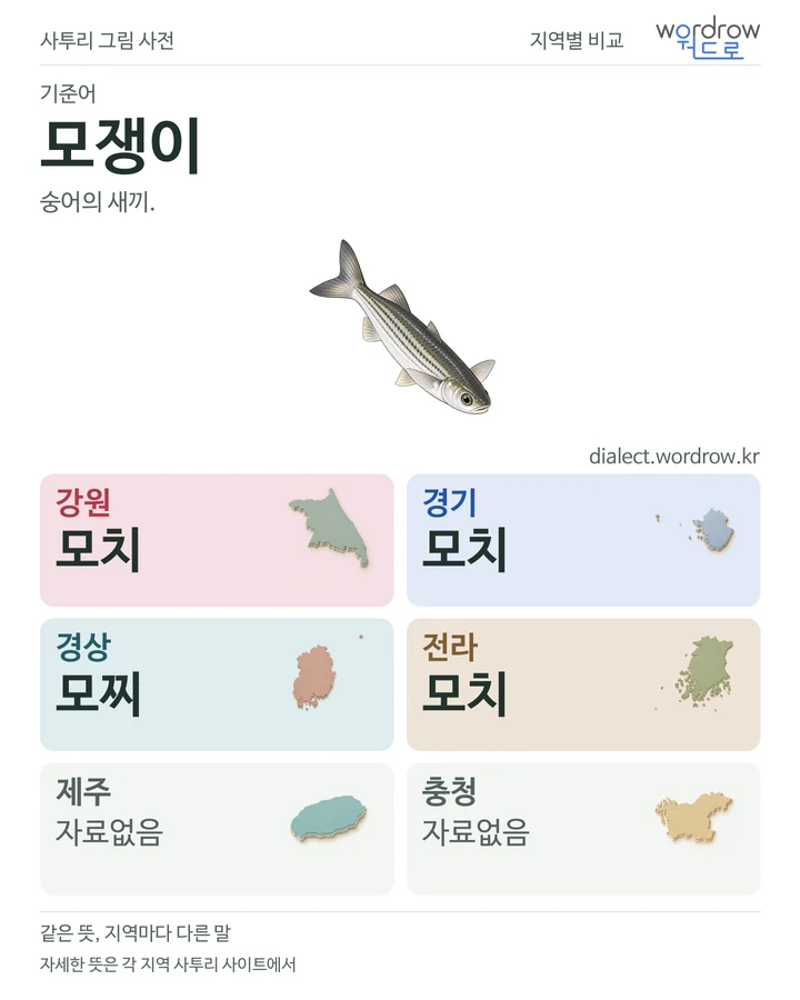 모쟁이의 여섯 지역 사투리 비교