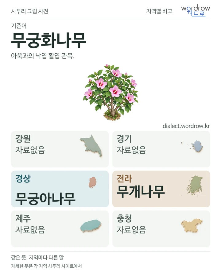 무궁화나무의 여섯 지역 사투리 비교