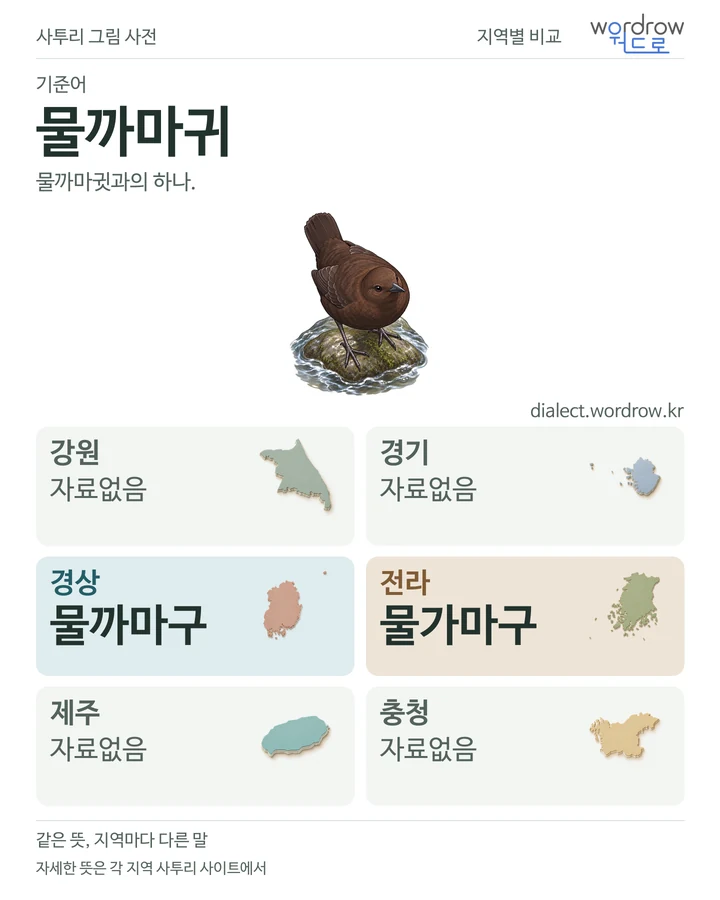 물까마귀의 여섯 지역 사투리 비교