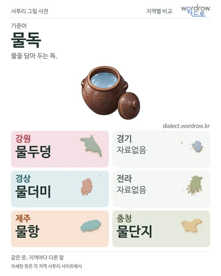 물독의 여섯 지역 사투리 비교