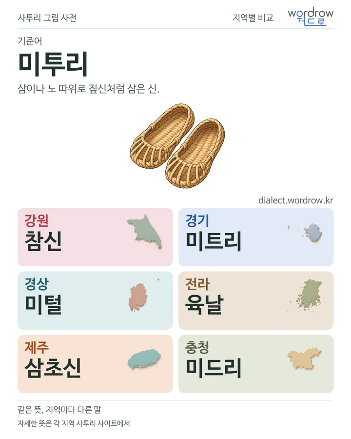 미투리의 여섯 지역 사투리 비교
