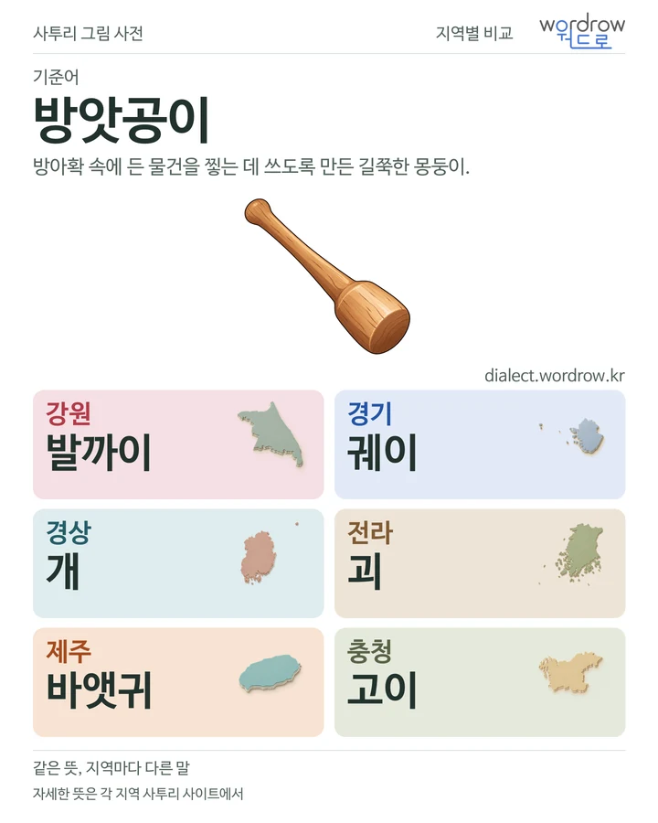 방앗공이의 여섯 지역 사투리 비교
