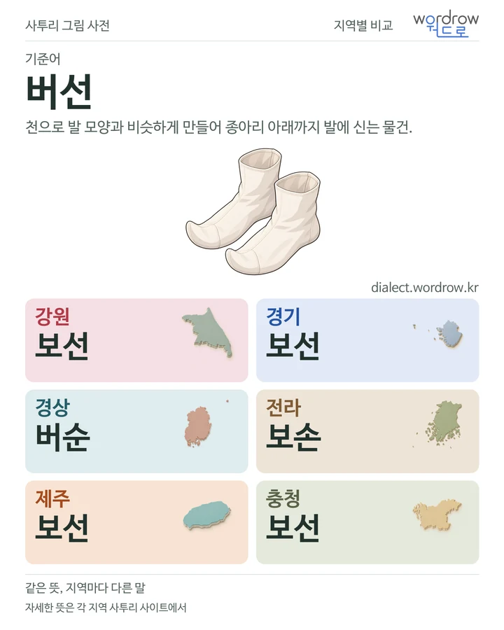 버선의 여섯 지역 사투리 비교