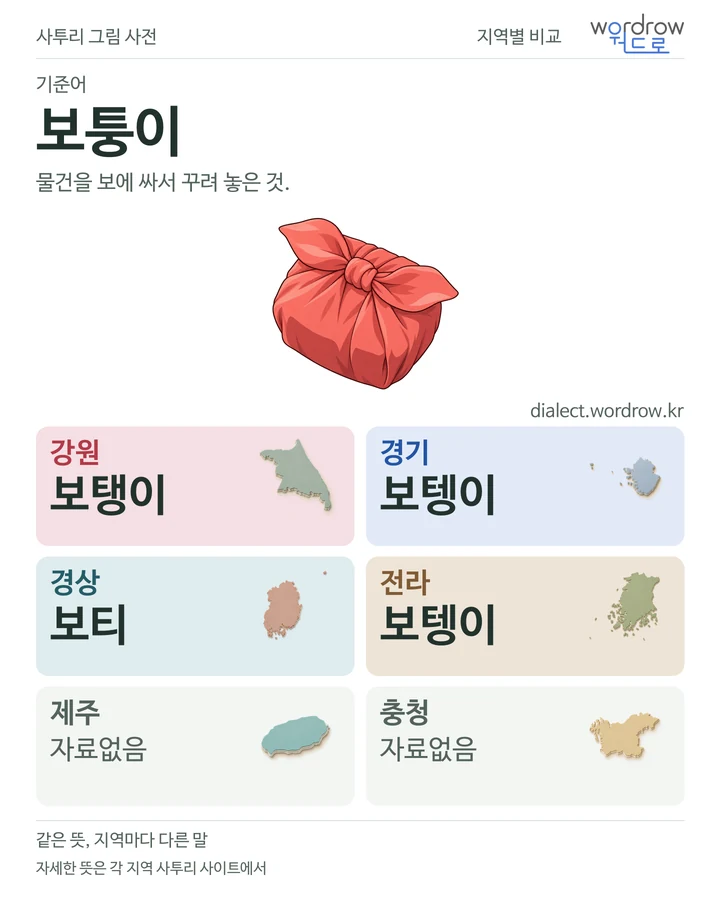 보퉁이의 여섯 지역 사투리 비교
