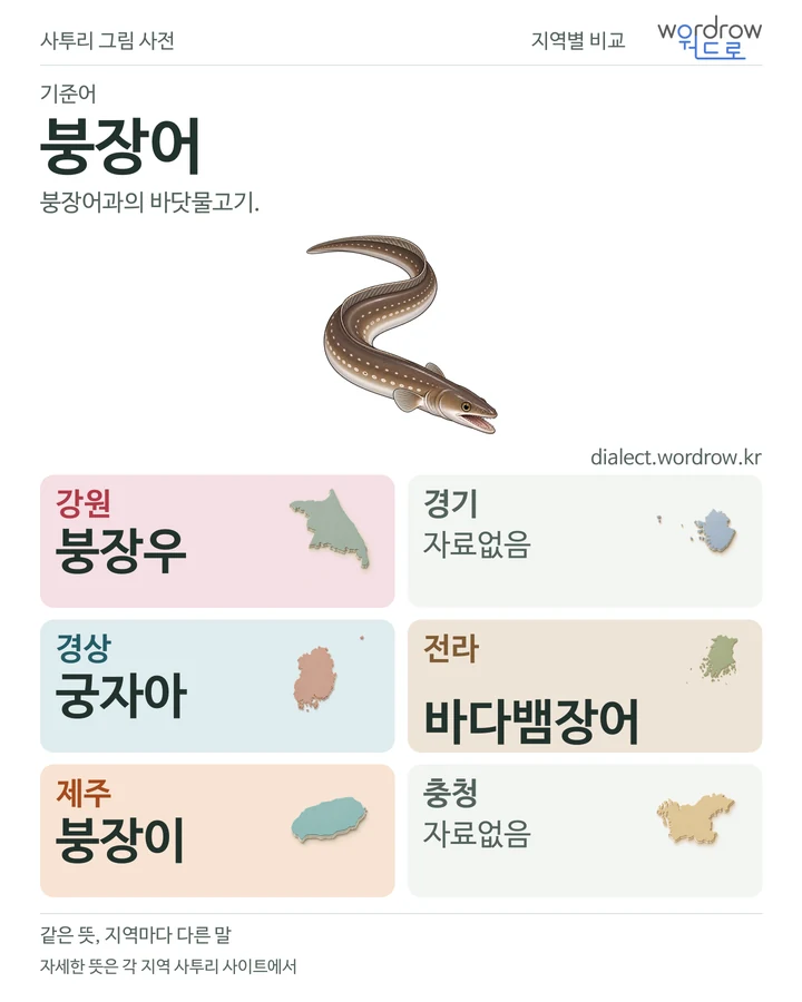붕장어의 여섯 지역 사투리 비교