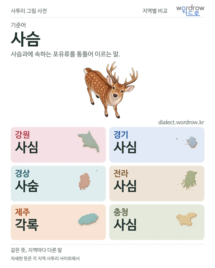 사슴의 여섯 지역 사투리 비교