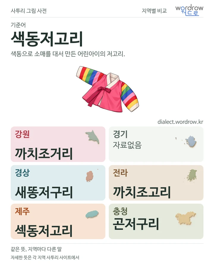 색동저고리의 여섯 지역 사투리 비교