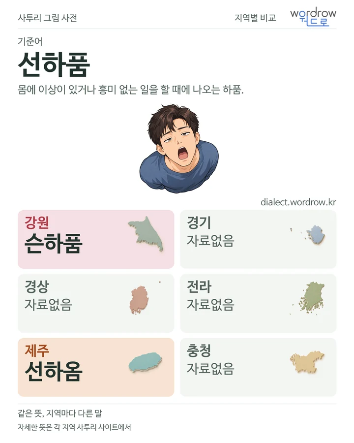 선하품의 여섯 지역 사투리 비교