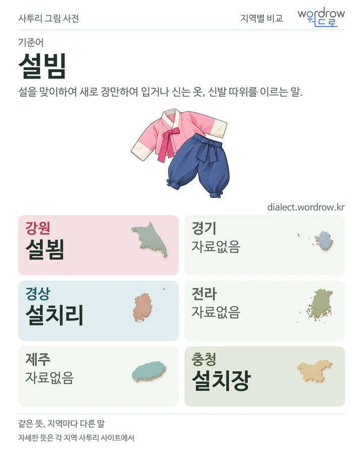 설빔의 여섯 지역 사투리 비교