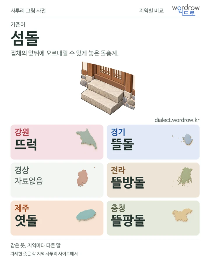 섬돌의 여섯 지역 사투리 비교