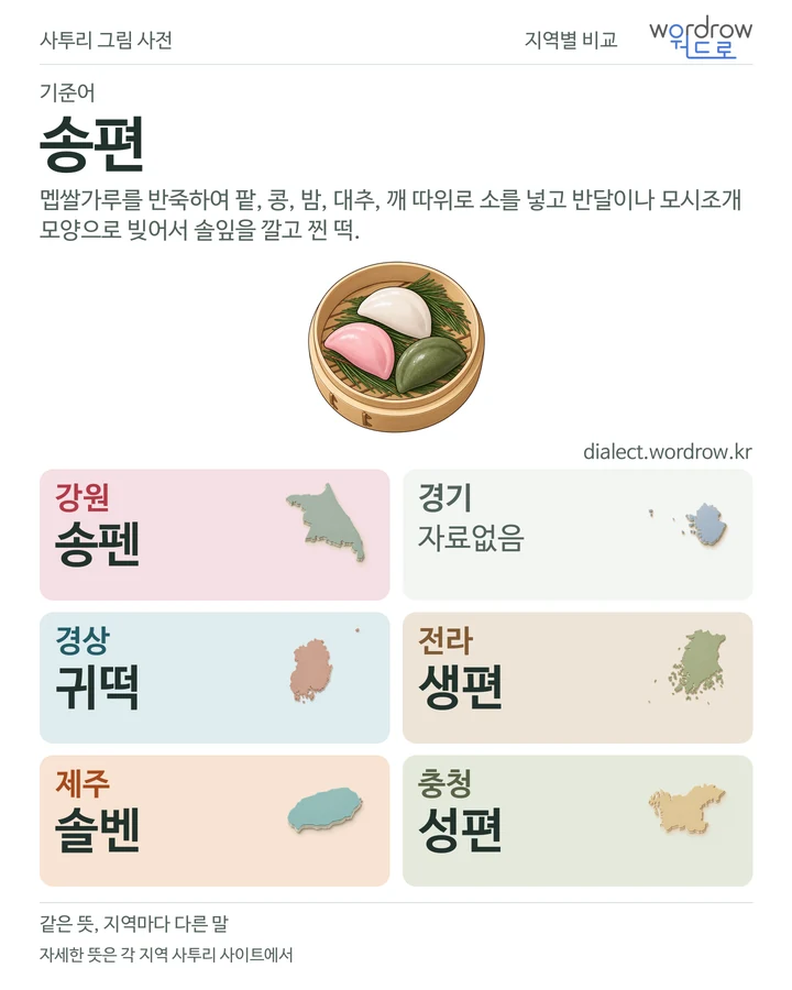 송편의 여섯 지역 사투리 비교