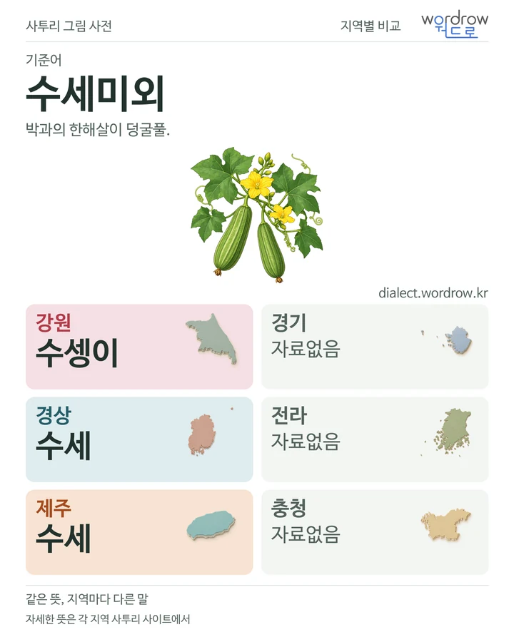 수세미외의 여섯 지역 사투리 비교